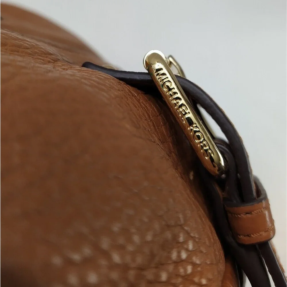 Michael Kors Fulton Brown Pebbled Leather Buckle Pocket Zipper Hobo Shoulder Bag